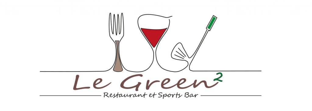 restaurant bar de golf avec balle et création de logo fourchette